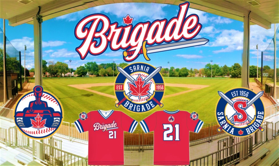 Jerseys and logos of the new Sarnia Brigade baseball team.Submitted image