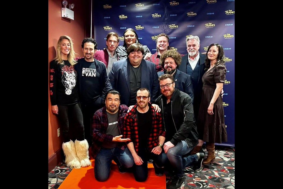 Sarnia's Ryan Lindsay, (front, centre) poses for a photo with the cast of 'The Trades' at a special screening at the Imperial Theatre Saturday.