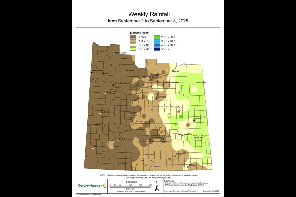 Weekly rainfall map for the reporting period of September 2-9, 2025.
