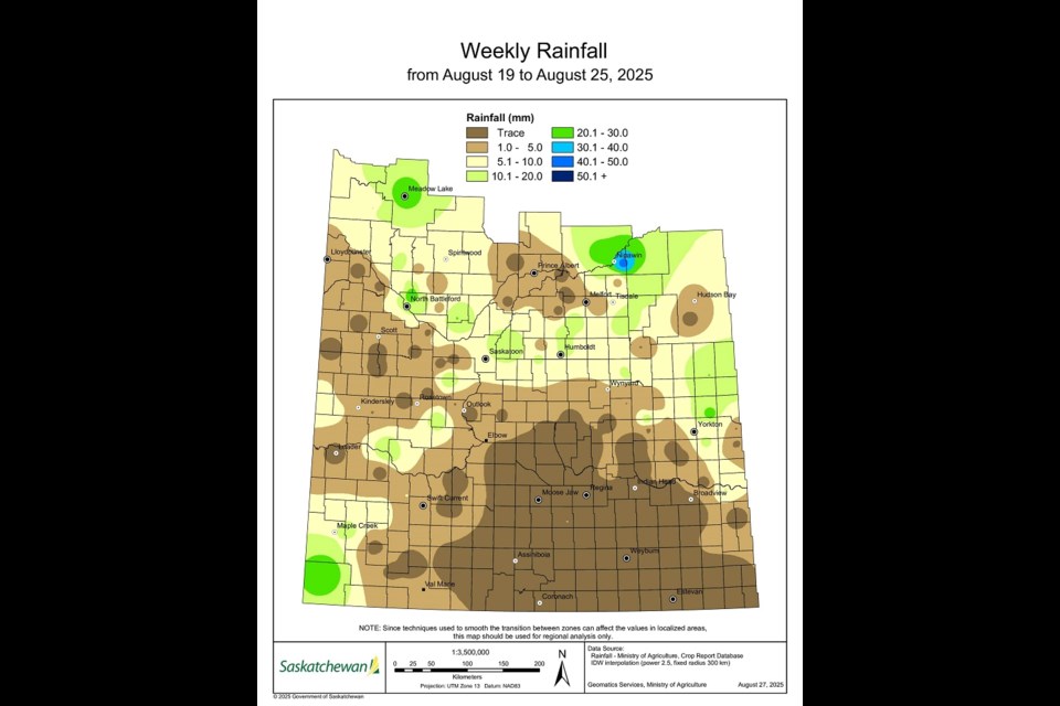 Rainfall during the period of August 19-25, 2025. 