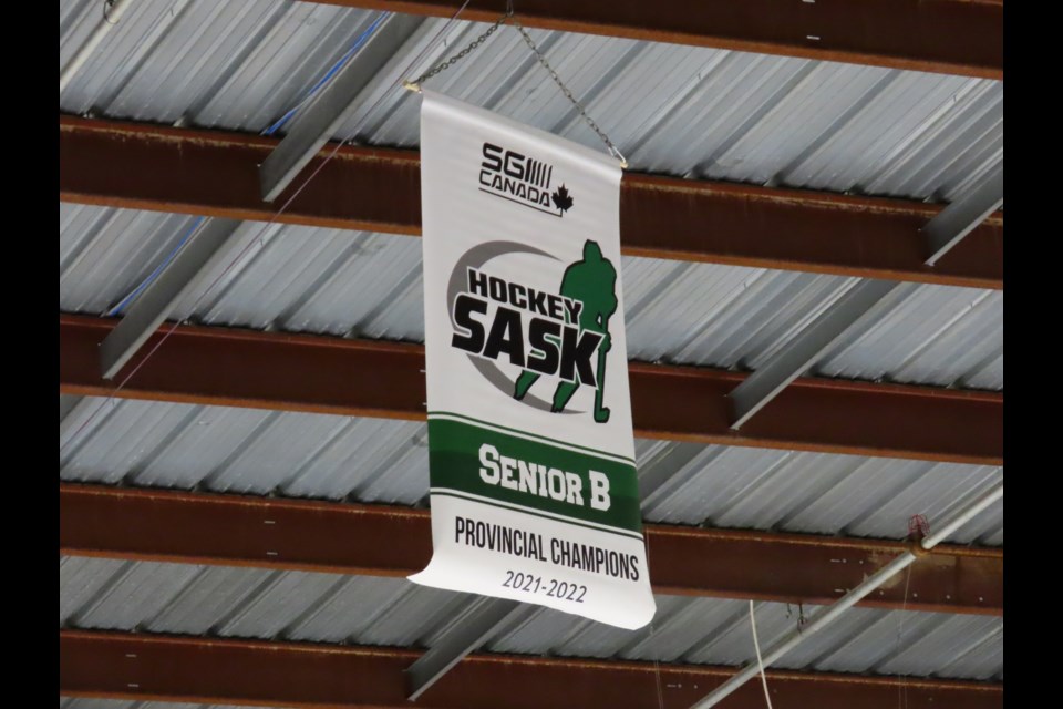 The banner proclaiming Outlook to be the Provincial Senior 'B' Champions.