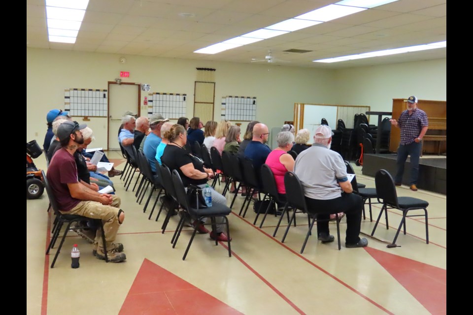 The crowd in attendance for the meeting, listening to Mark Friesen. Photo: Derek Ruttle/The Outlook