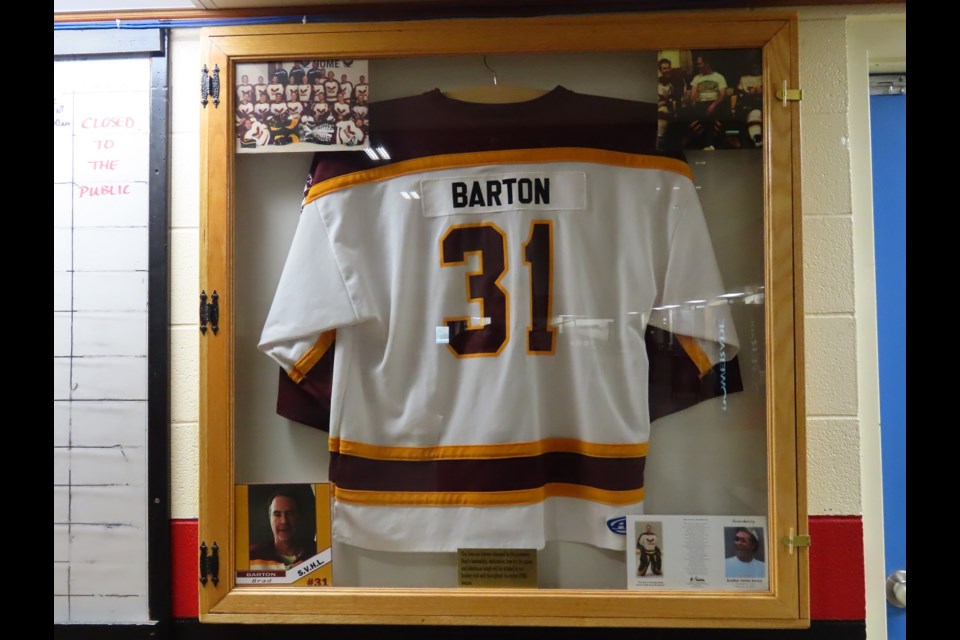 Barton's jersey on display in the Rec Plex.