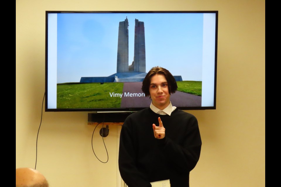 LCBI student Liam Jones spoke of his process of writing about Vimy Ridge, which enabled him to experience a trip to Ottawa.