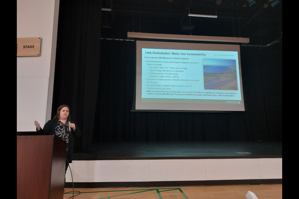 Leah Clark, an executive director with the WSA, gives a presentation on Lake Diefenbaker. Photo by Derek Ruttle.