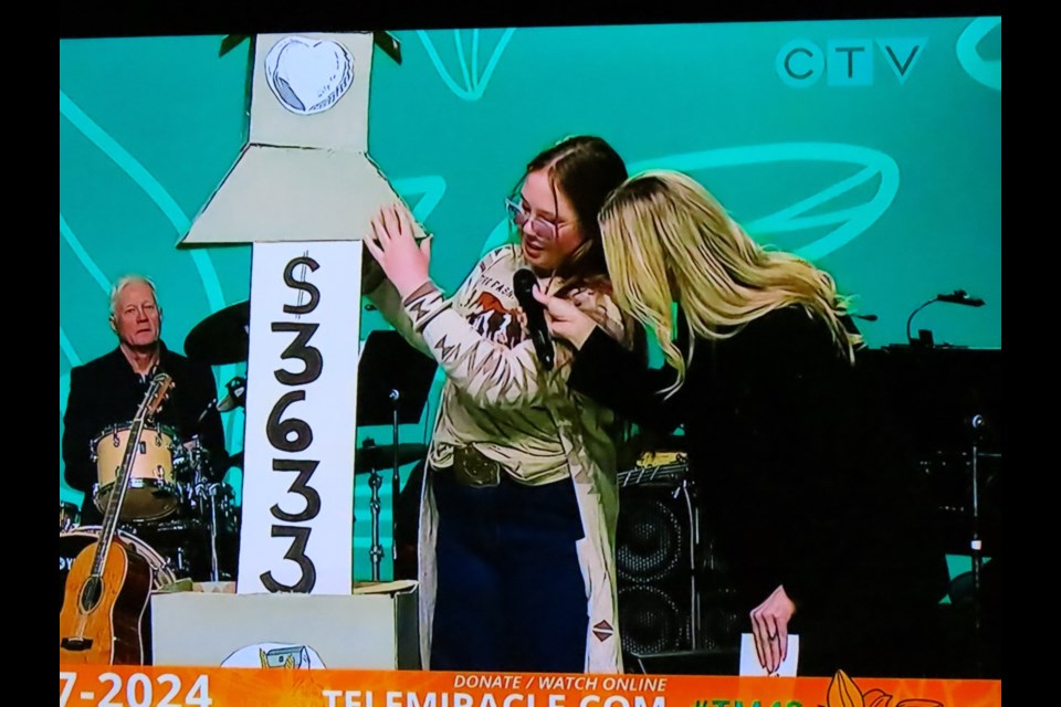 Ella-Rae Malinowski of Outlook donated $3,633 to Telemiracle. Screen capture by Derek Ruttle/The Outlook.
