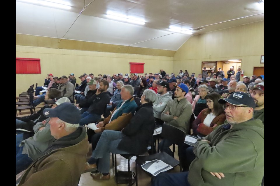 A large turnout of members was in attendance at the Macrorie Hall to learn and decide the fate of the two local Co-op stores. Photo by Derek Ruttle.