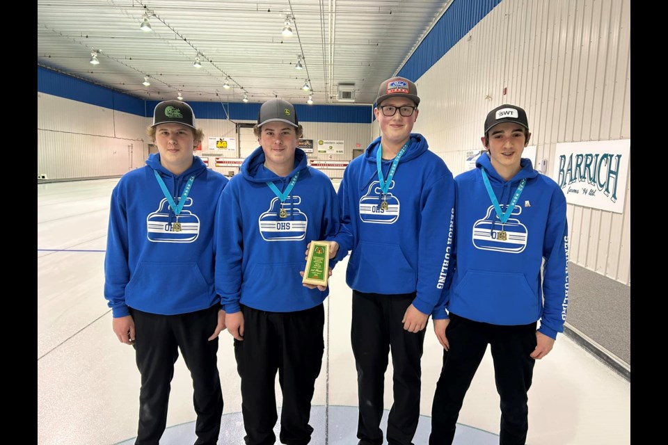 Davin Ivan, Brant Ivan, Aiden Kratchmer and Alex Calvin hope to bring home some hardware for OHS. Photo by Outlook High School.