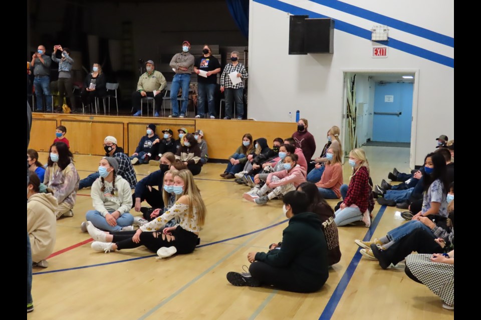 The students looked to be having a blast playing a game during school.