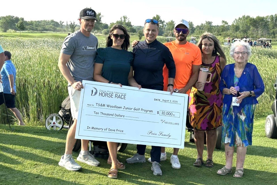 Participating in the cheque presentation to junior golf were, from left, Aaron Turnbull, Taunia Turnbull, Amanda Minchin, Tyson Price, Laureen Price and Mary Price. 