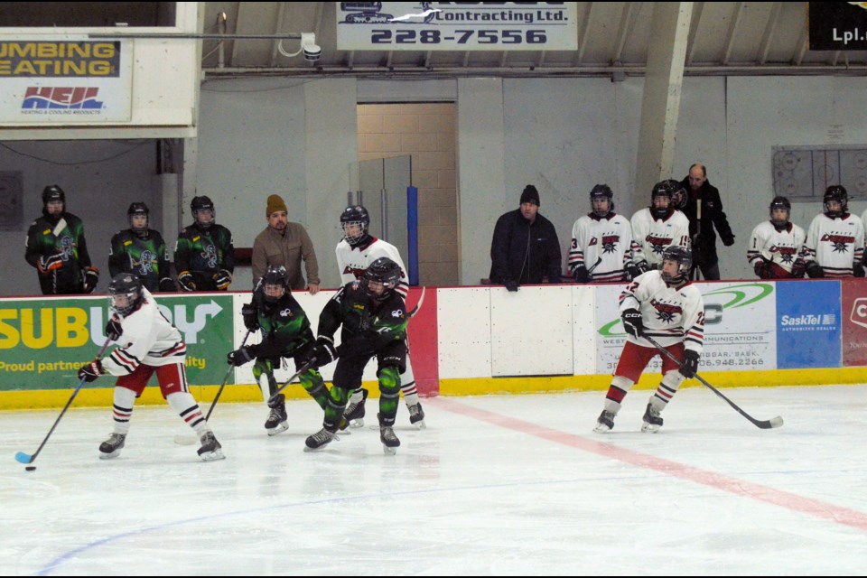 Action in the U15 Unity Lazers’ first game of provincials, in Unity Feb. 3 against the La Ronge Ice Wolves. The Lazers won the second game in La Ronge, Feb. 10 to advance to the next round against the Kindersley Klippers