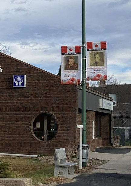 Remembrance banners hang along Main Street in Cut Knife.