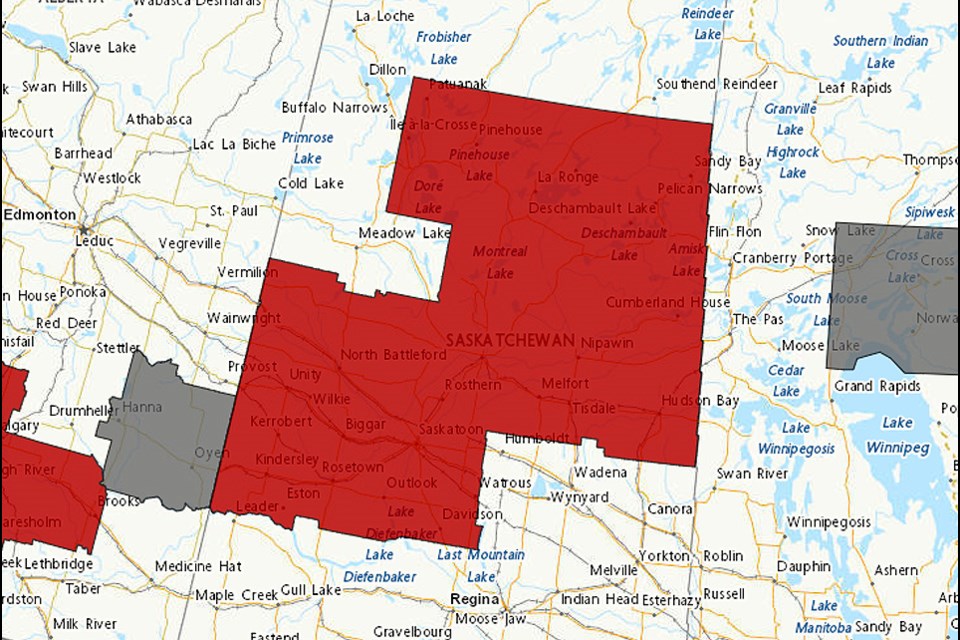 The red area is under an air quality warning as of 2:45 Monday afternoon.
