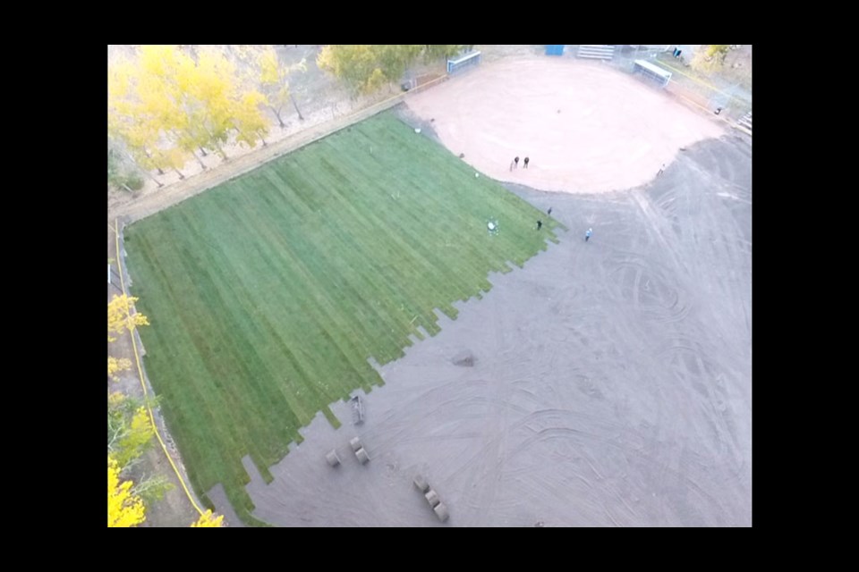 An aerial photo of the Lions ball diamond in Unity shows how much work has already been completed.