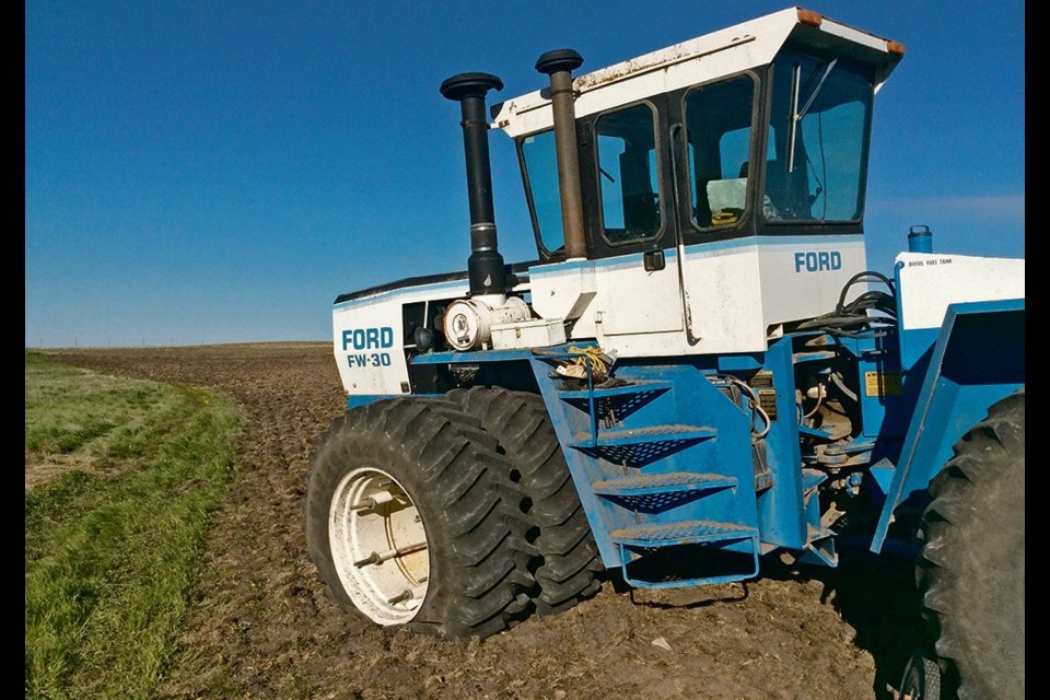 The Rourke family found their tractor and seeding rig had been shot repeatedly near Morse, Sask. The windshield and tires were blown out and the seed cart dented.