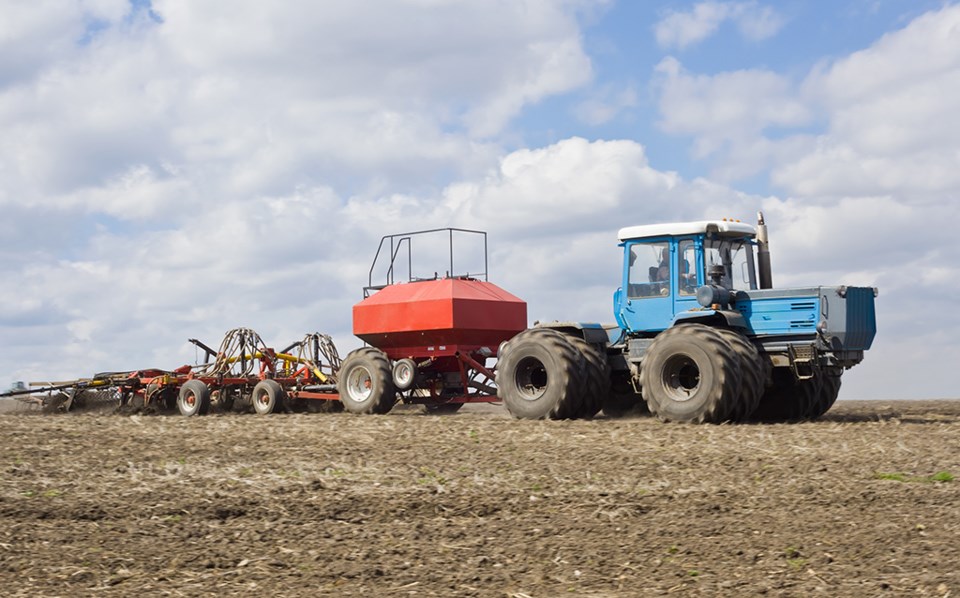 air seeding blue tractor