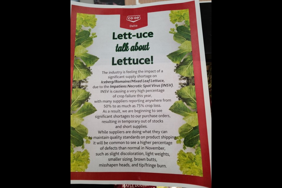 Delta Co-op has posted signs helping explain issues surrounding lettuce shortages and prices.