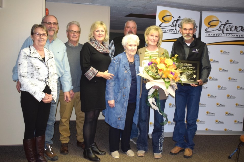 Members of the Lafrentz family gathers for a group photo.