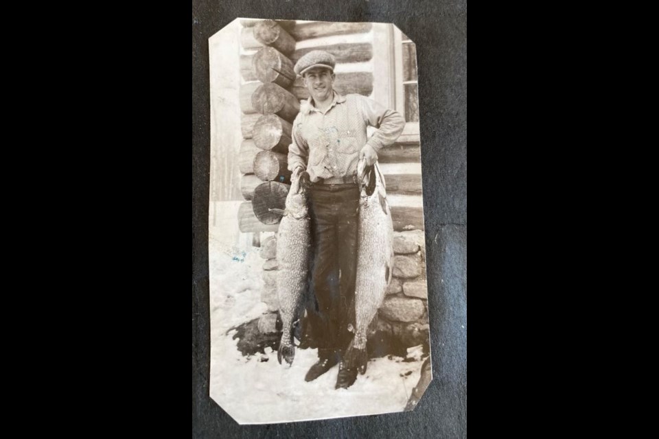 A 1936 photograph of Ed McCullough with his impressive catch at Kenosee Lake. 