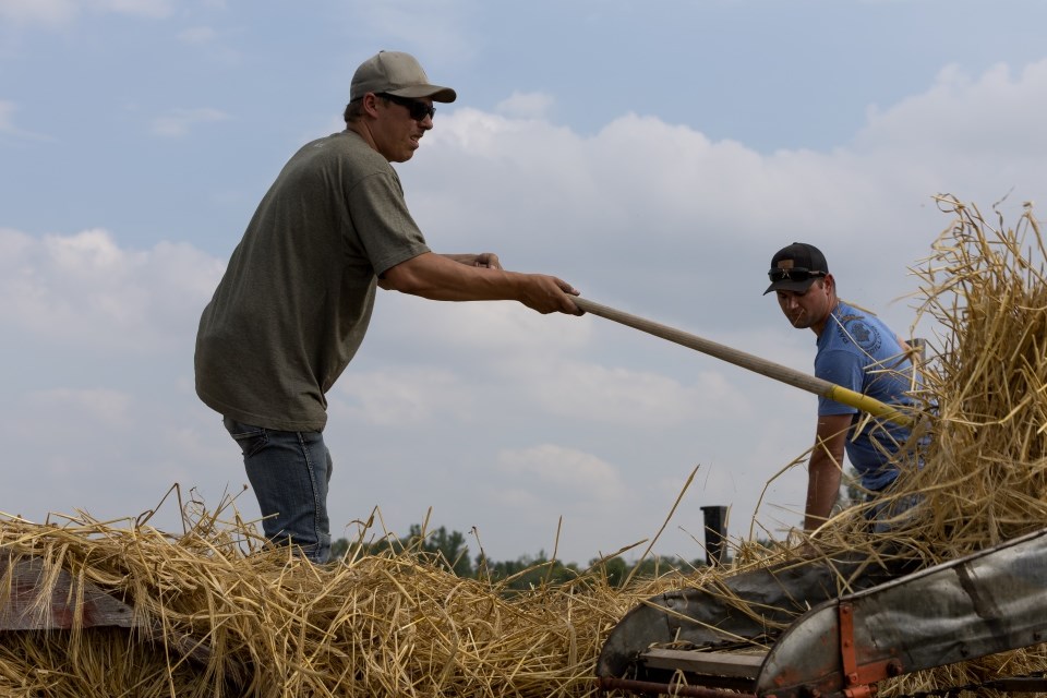 Threshing demonstrations were part of the Pioneer Echoes Weekend. 