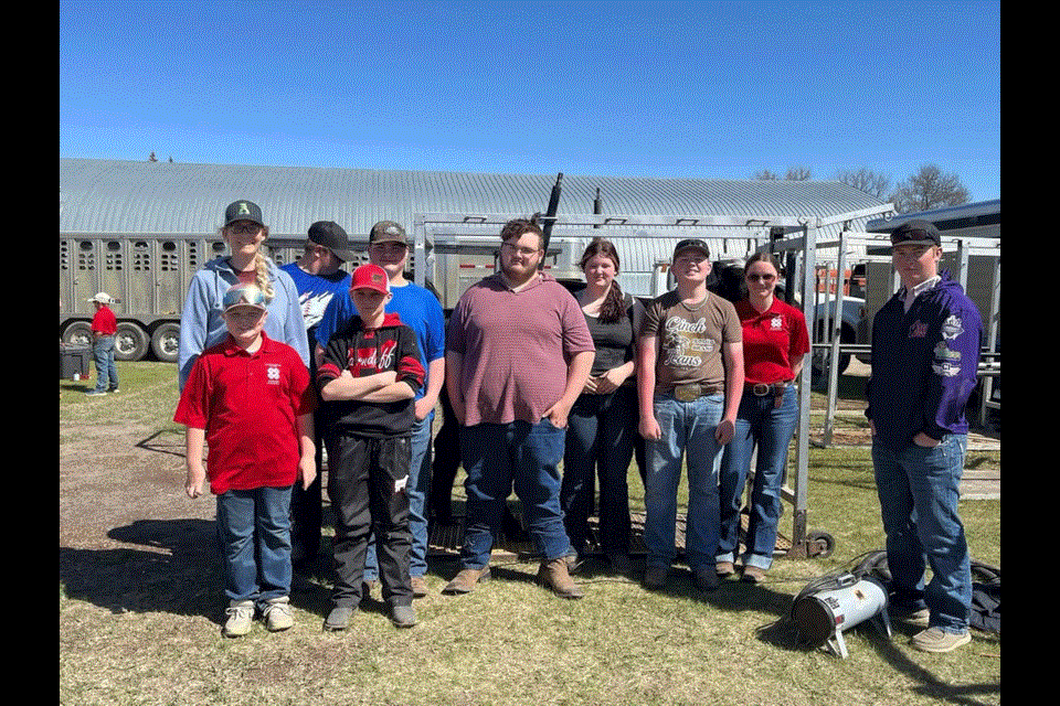 Back row, from left, Colleen Goertz (Carnduff Ag Society member) and 4-H members Jagger Allum, Damion Seymour, Andrew Seymour, Declynn Allum, Bryler Franken, Jenna Thompson and Instructor Eric Fettes. Front row, Chett Franken and Colton Thompson.