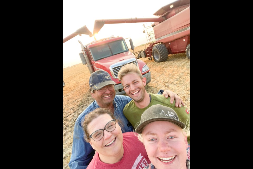 Back left, Foster Warriner and Dustin Bauer from Germany, and front row, Anita Warriner and Maja Rod from Norway are part of the International Rural Exchange Canada. 