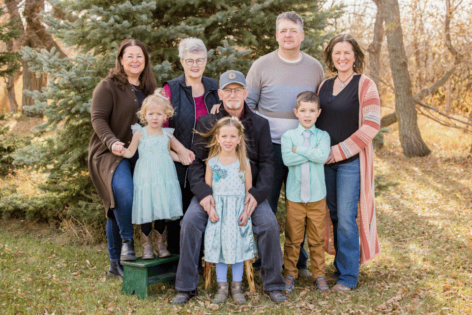 Moose Creek Red Angus is a family-run farm. Back row from left, Candace Ippolito, Donna Ippolito, Darren Ippolito and Kylie McRae. Middle row, Ray-Lynn Ippolito, Glenn Ippolito and Kord Ippolito. Front centre is Etta Ippolito. 