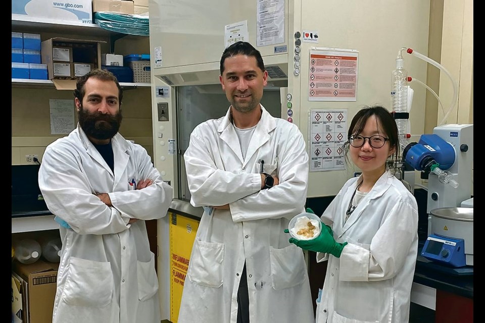 Justin Pahara, centre, and his colleagues at Agriculture Canada’s Lethbridge facilities are studying nanotechnology, or more specifically, nano-particles and their potential uses in agriculture.
