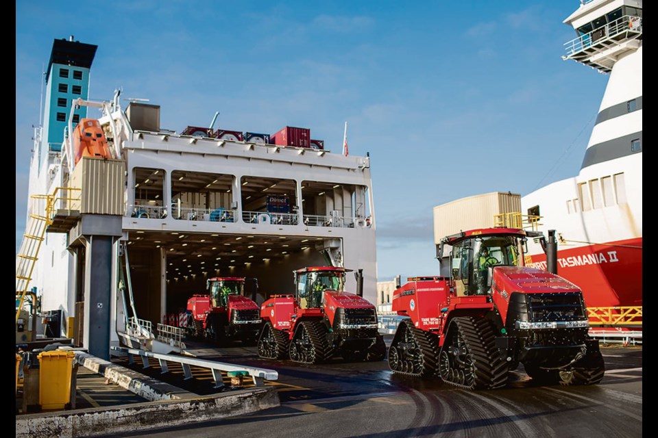 Three specially modified Quadtrac tractors arrive in Tasmania on their way to Australia’s Antarctic Division. Tom Curley, global product manager for Case IH Steiger, said while the standard tractor is designed for northern Alberta and Saskatchewan winters, these three needed extra modifications for extreme conditions.  | Dylan Proctor photo 
