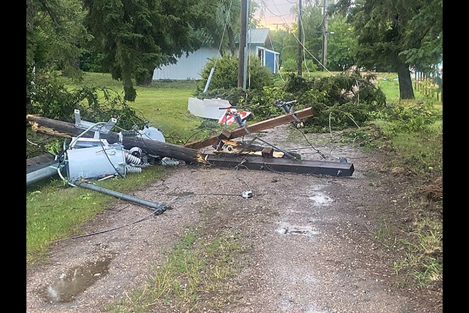 Power lines came down in Lintlaw, Sask., during the storm. 