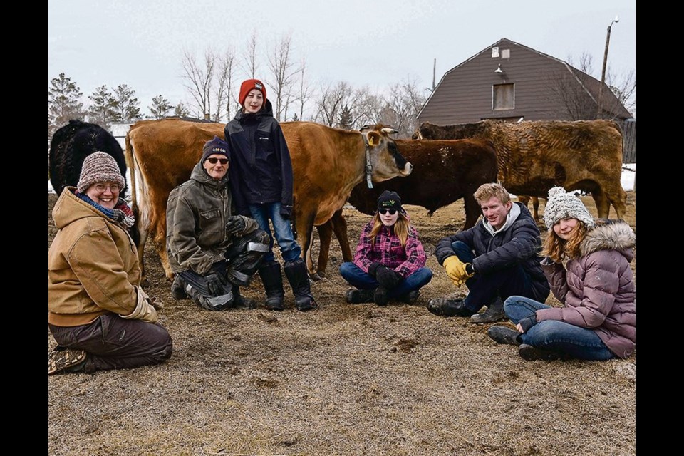 Jo, left, Jim, Joshua, Lucy, Harry and Samantha White are down home on the farm.