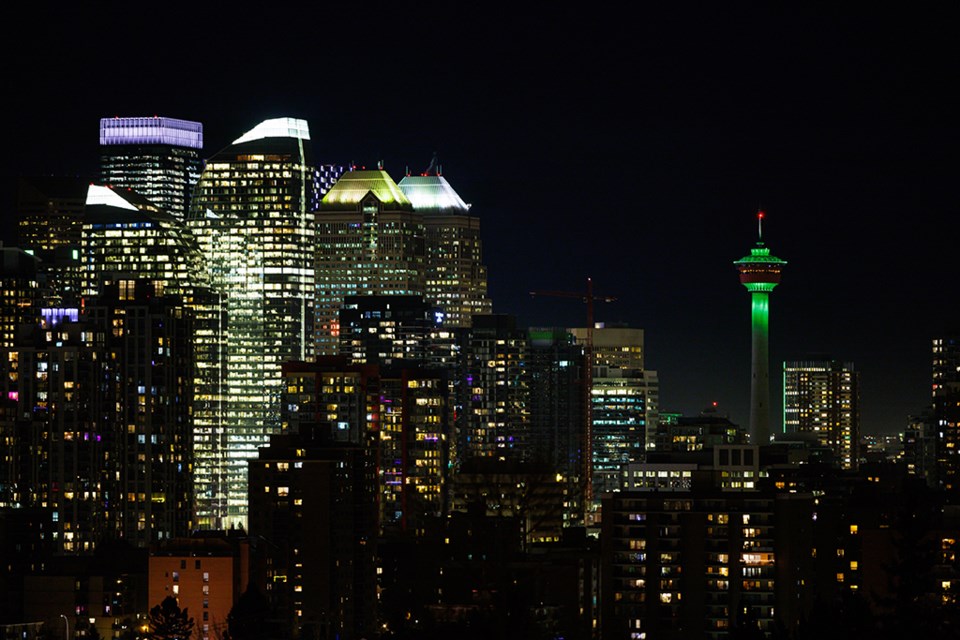 Buildings in downtown Calgary, including the Calgary Tower, Arts Commons, and Olympic Plaza, turned green to mark a momentous occasion in the Calgary Zoo’s history.