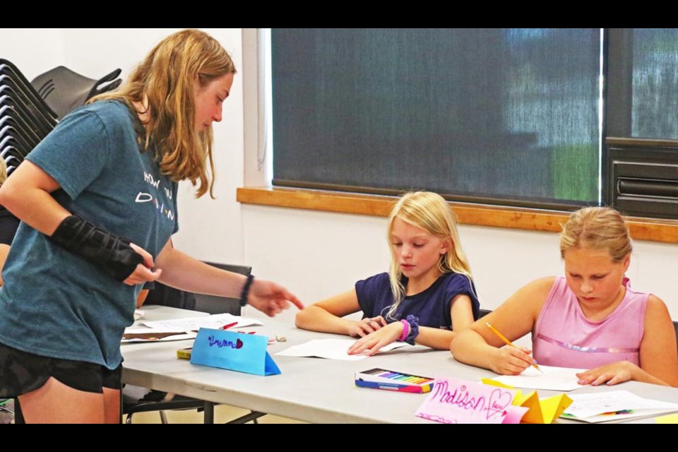 Assistant instructor Tia Fellner had some tips for Brenna and Madison, as they worked on portrait drawing in the style of Italian artist Amedeo Modigliani.