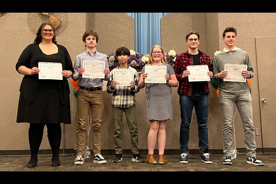 Advanced to the Saskatchewan Provincial Finals, from left, are Amanda Blohm, Daniel Sutherland, Byeolha Seo, Brielle Jacobs, Ayden Jacobs, and Peyton Petersen.