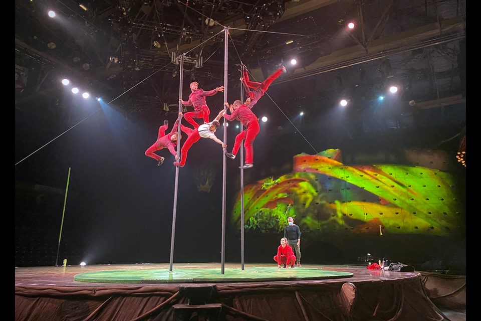 Members of the Chinese Pole routine rehearse their section.