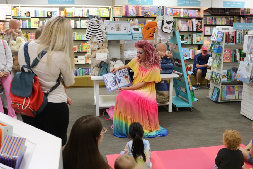 Drag queen 'SheFoam' reads at a Pride Week event at Coles in the Parkland Mall in Yorkton.