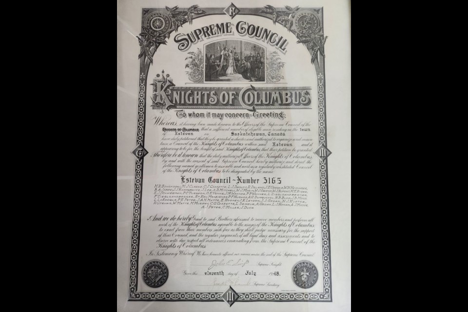 The Estevan Knights of Columbus council was chartered on July 11, 1948. 