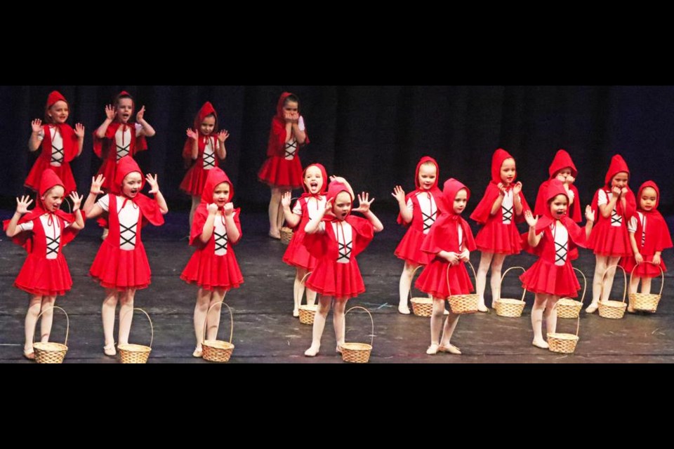 This group of girls, five and under, performed to "Little Red Riding Hood" in the ballet large group category on Friday.