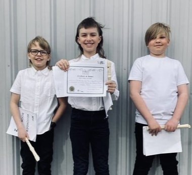 A recorder trio of St. Vital Grade 4 students Caleb Oborowsky, Jacob Picard, and Remy Scherman participated in the Battlefords Kiwanis Music Festival during band week.
