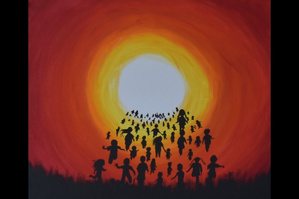 Indigenous artist Kylie Severight's painting “Found and Free" honours all Indigenous children who died while attending residential schools. 