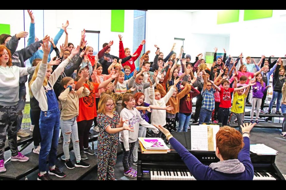 The Legacy Park choir, comprised of Grades 4-6 students, practised songs they will perform as part of the Weyburn Rotary Music Festival.