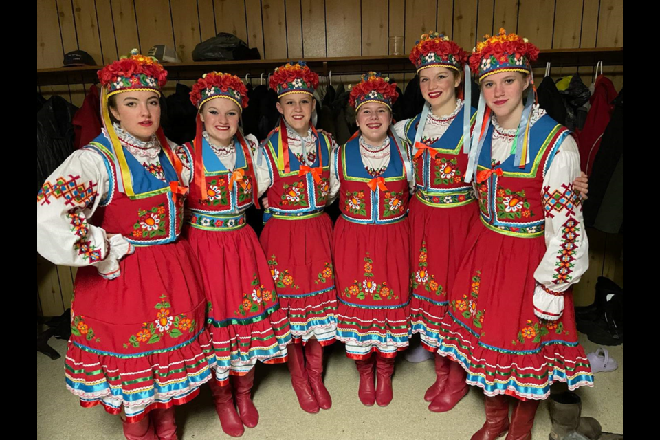 Performing at the Malanka (Ukrainian New Year’s Eve) dance at Canora’s Rainbow Hall on Jan. 13, from left, were: Ava Love, Brenna Reine, Makayla Heshka, Meekah Unick, Sofia Tratch and Alaina Roebuck. Performers Noah Prychak, Jack Craig and Henry Craig were unavailable for the photo. 