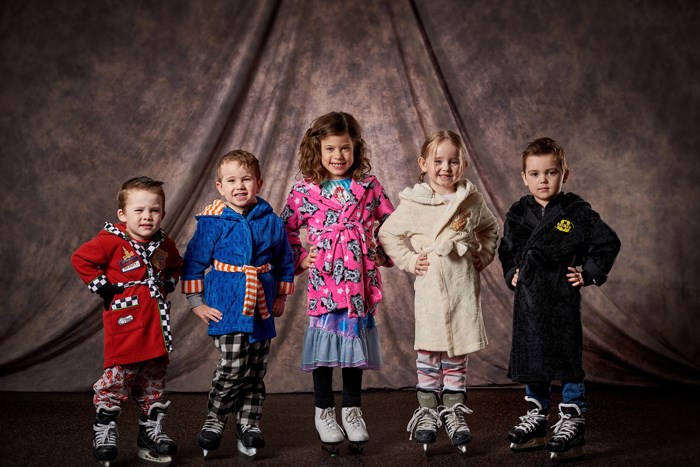 This young group of up-and-coming Canskate Group 1 skaters, appropriately dressed in bathrobes, performed to Splish Splash (I was taking a bath), and included, from left: Lakken Baillie, Jake Shewchuk, Emma Ostafie, Carlee Abbott and Monty Kwas.