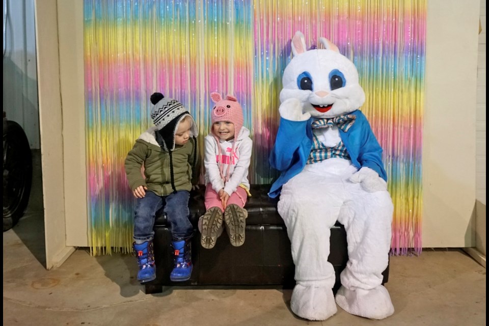 Mason Richards and Sophie Batchilder had a giggle with the Easter Bunny at the Museum.                    