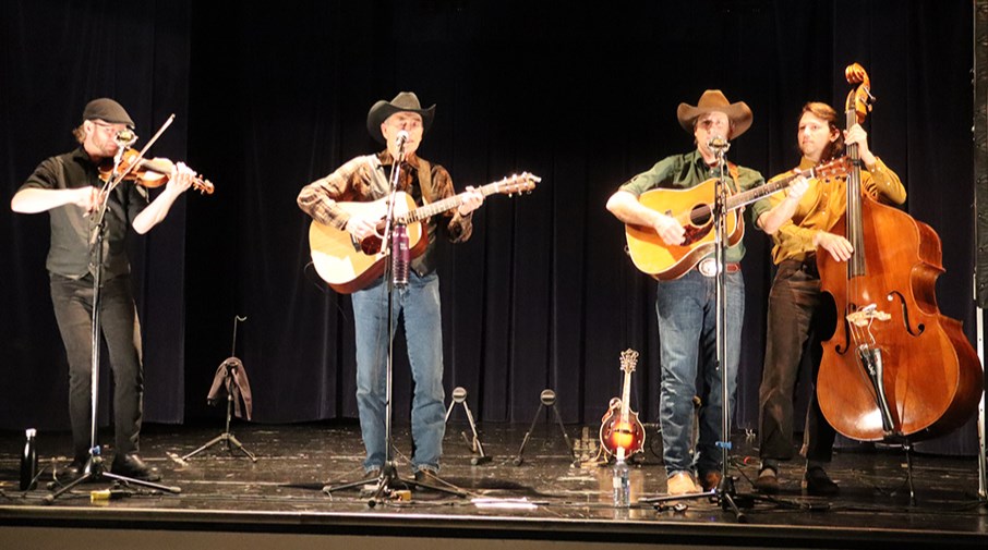 With the Canora audience hanging on every word of every song and story at their April 10 concert, members of the Wardens, from left, were: Scott Duncan (fiddle), Scott Ward (guitar), Ray Schmidt (guitar, standup bass, mandolin) and Nico Humby (guitar, standup bass, mandolin).
Every member of the group also sang at some point during the concert.
