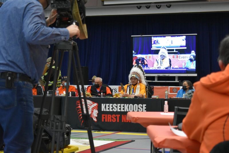 Chief Lee Kitchemonia of the Keeseekoose First Nation led his community on what was described as a deeply painful day in Canada's history with the revelation of 54 potential graves on former assimilation program sites.