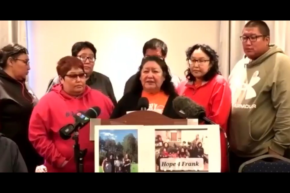 Teresa Whitecap, the grandmother of missing five-year-old Frank Young, gave a statement on behalf of Young's family at a May 16 press conference.