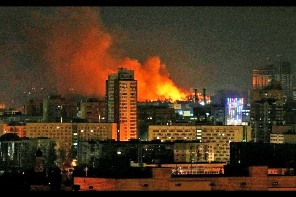 The fires from bombing in Kyiv could be seen across the capital city on Thursday night