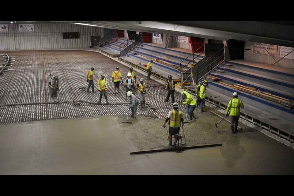 Concrete was poured on the skating and curling rinks at Broda Sportsplex on Sept. 8 and 9, which means that after a month to cure, and a few other jobs that need to be completed, the facility is expected to be open for use by mid-November. 