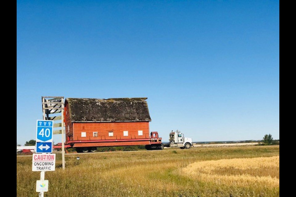 The Neufeld crew moving the Cheveldayoff barn from it's original home in Blaine Lake.